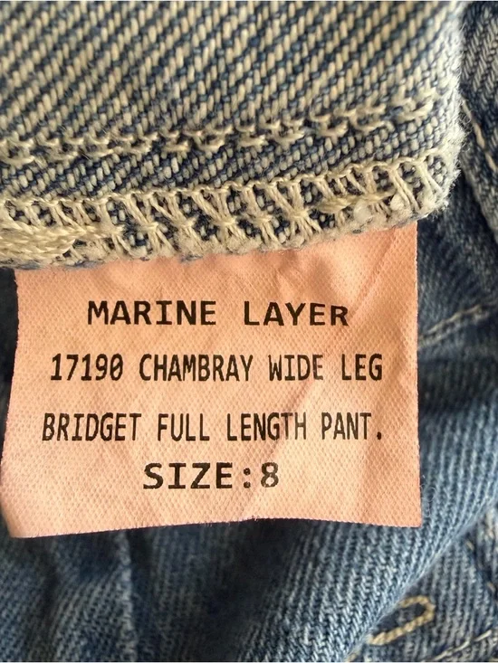 Marine Layer Chambray Wide Leg Jeans Size 8 Patch Pocket High Rise Lightweight - Picture 3 of 10